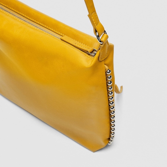 Zara Studded Bucket Shoulder Bag Fringe Yellow - Picture 2 of 8